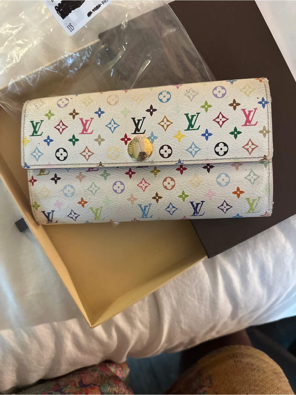 Louis Vuitton Murakami Multicolore Sarah Wallet White Pink